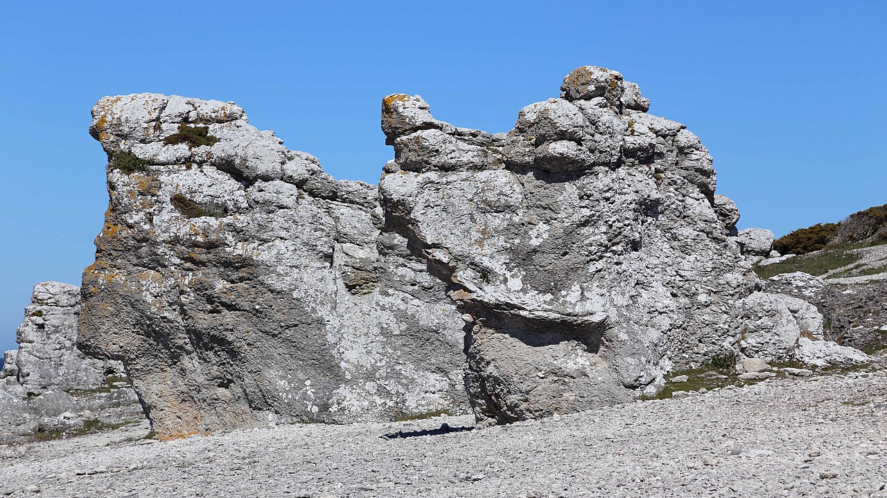 Limestone sea stacks on the shore of Fårö island