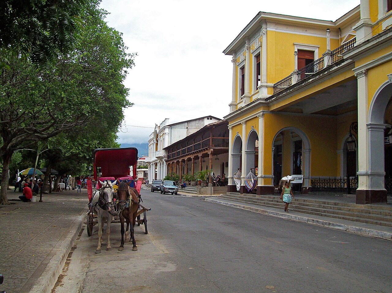 Colorful colonial houses along a street in Granada Nicaragua