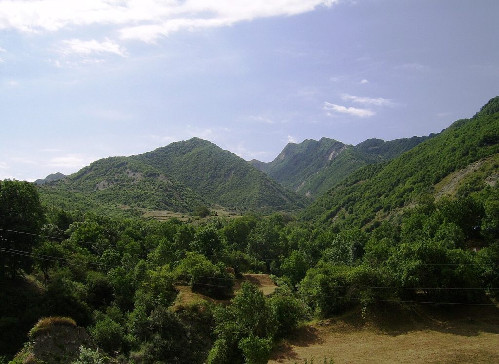 Green forested mountains of the Greater Caucasus
