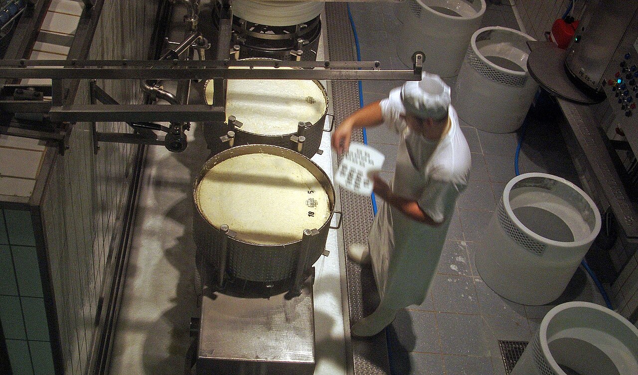 Copper vats inside the Gruyère show dairy