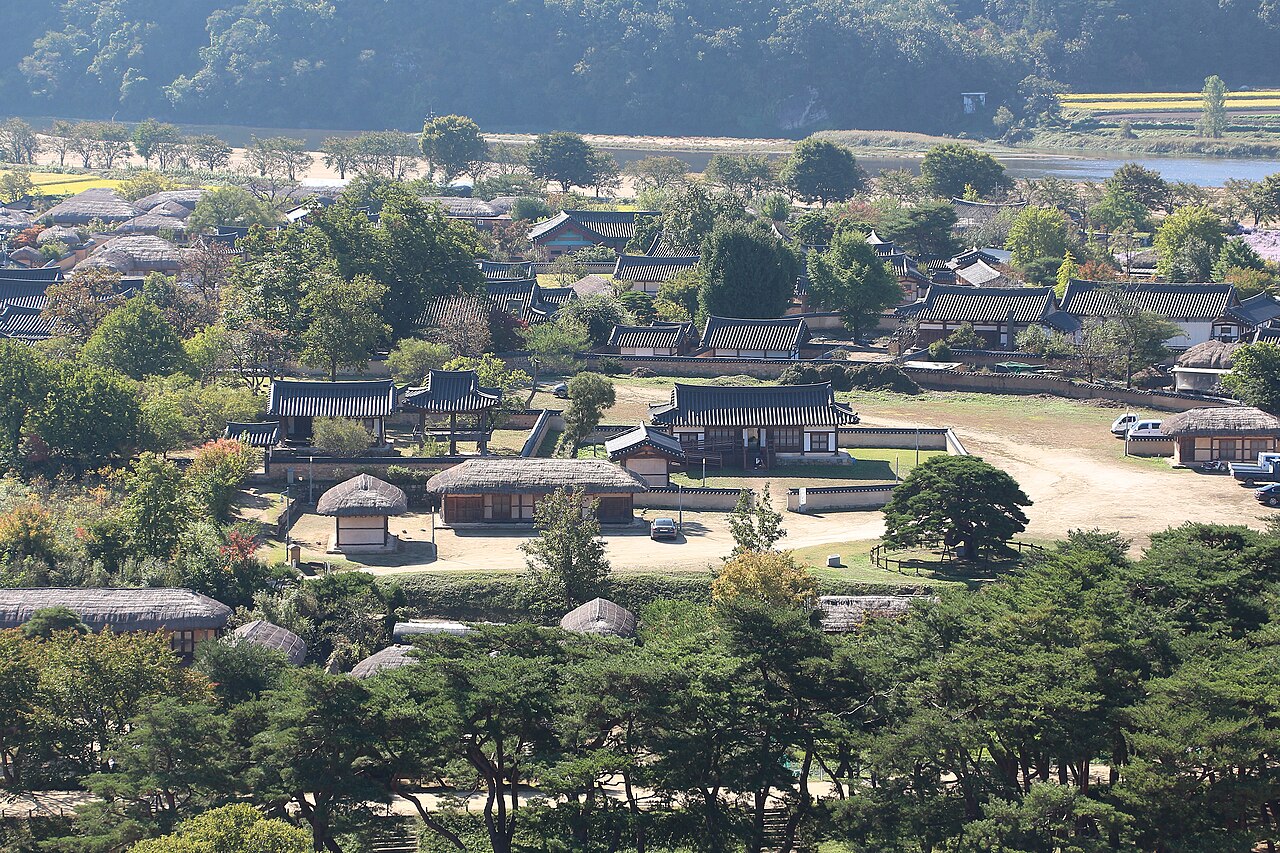 Thatched and tiled houses in Hahoe Folk Village South Korea