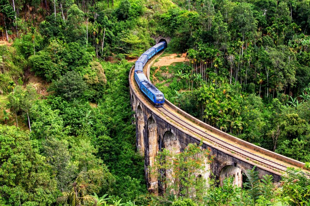 Blue hill country train on the tracks
