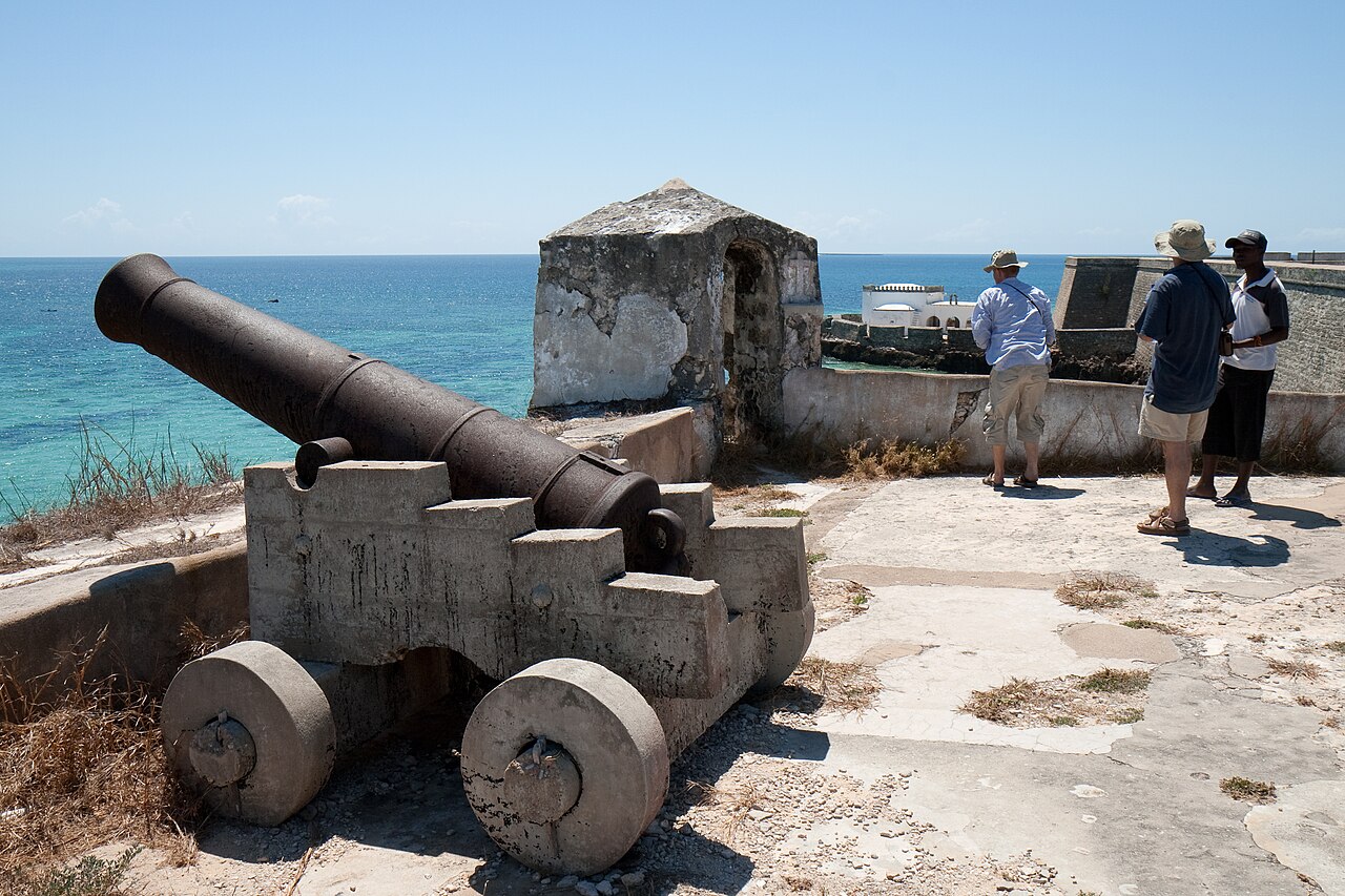 Cannon on the ramparts of Fort São Sebastião facing the ocean on the Island of Mozambique