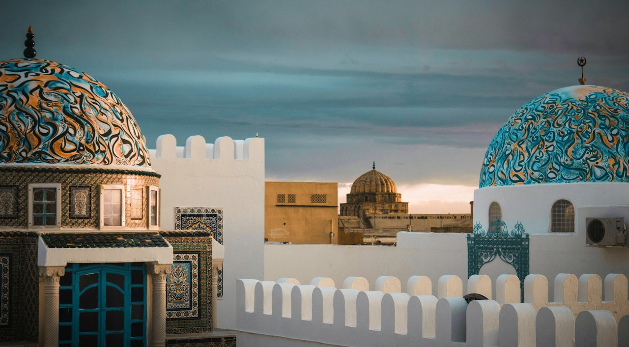 White and teal building in the medina