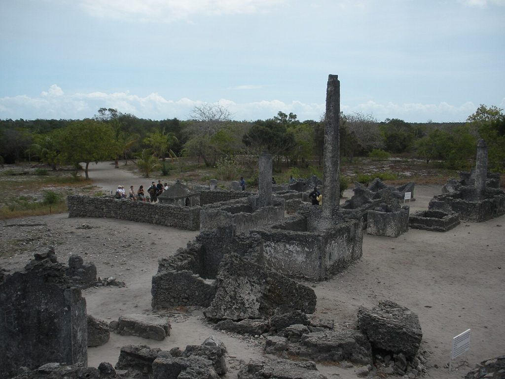 Ancient stone tombs among the trees at Kaole