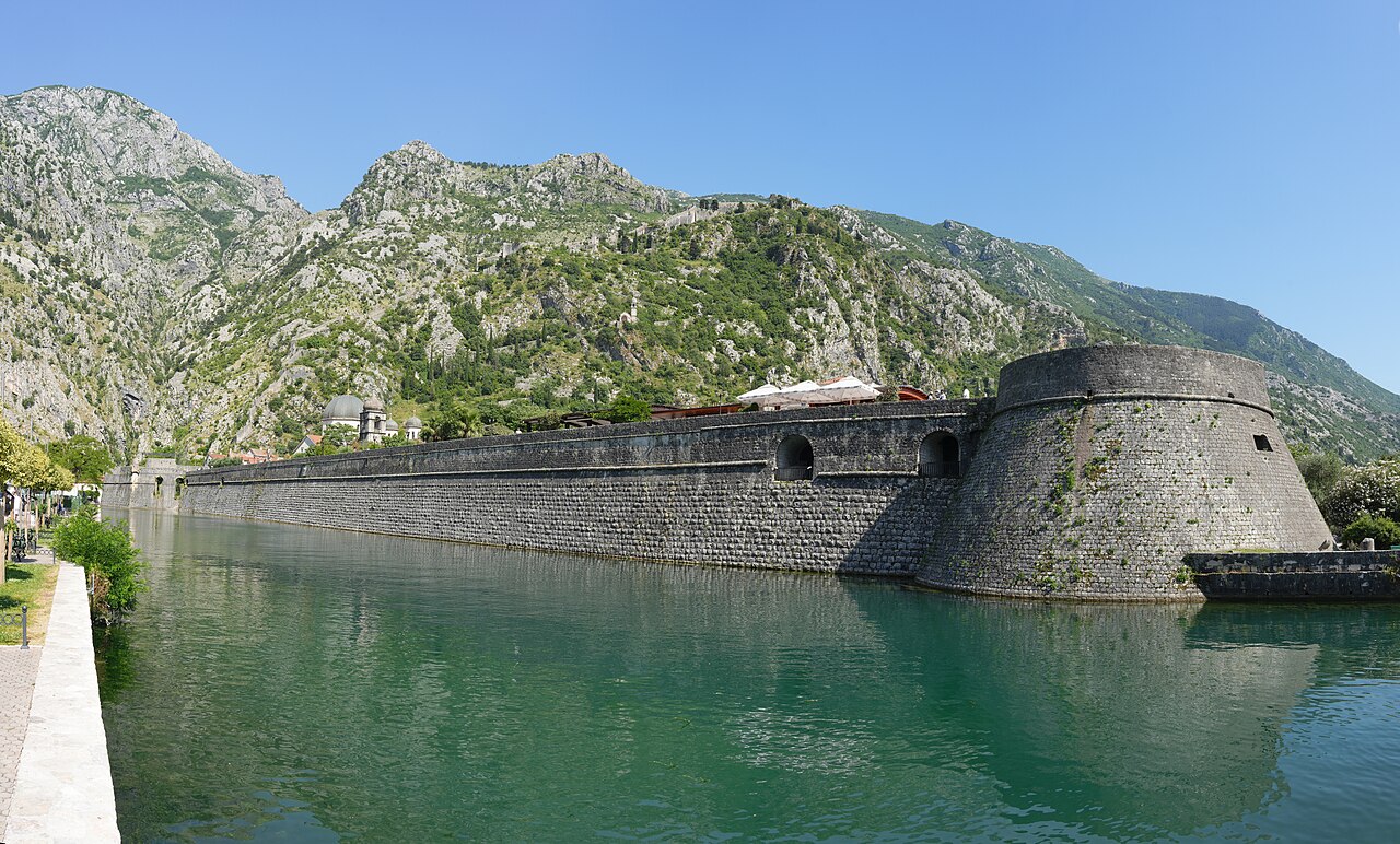 Kotor city walls climbing the mountainside above the old town