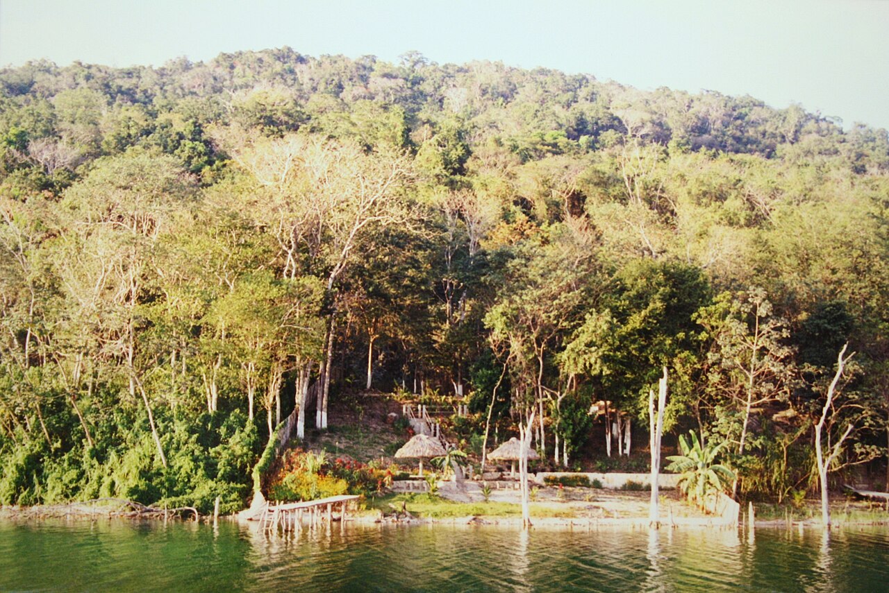Calm lake with green shores