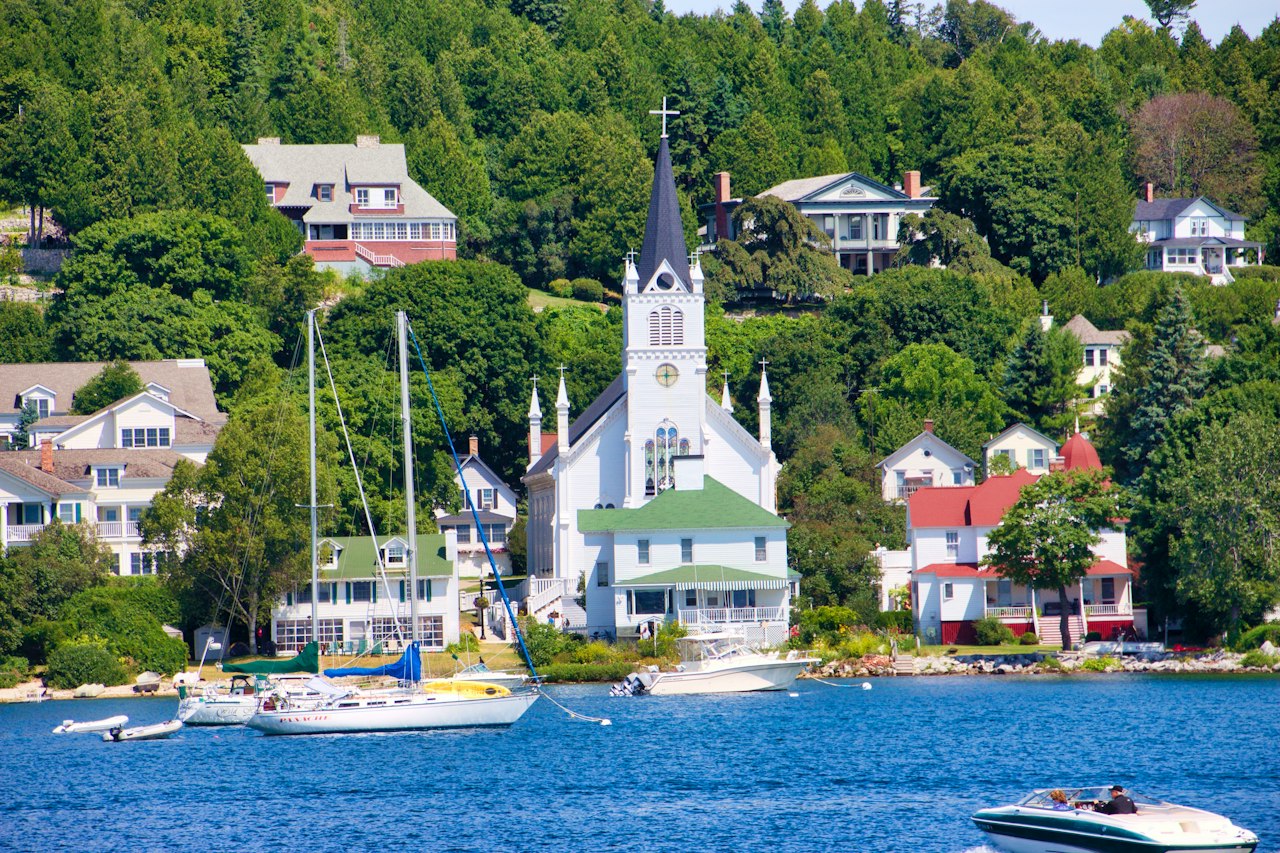 Mackinac Island white building near the water