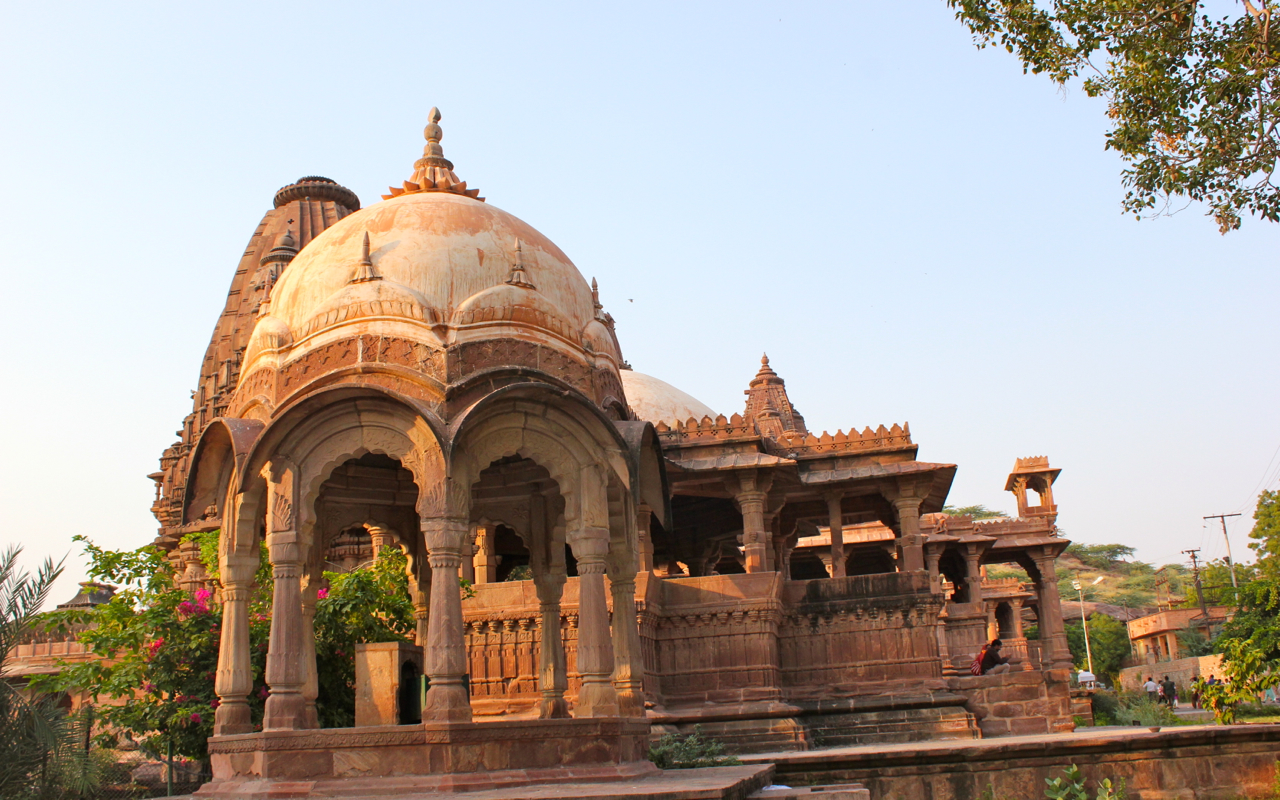 Red sandstone cenotaphs in Mandore Gardens near Jodhpur