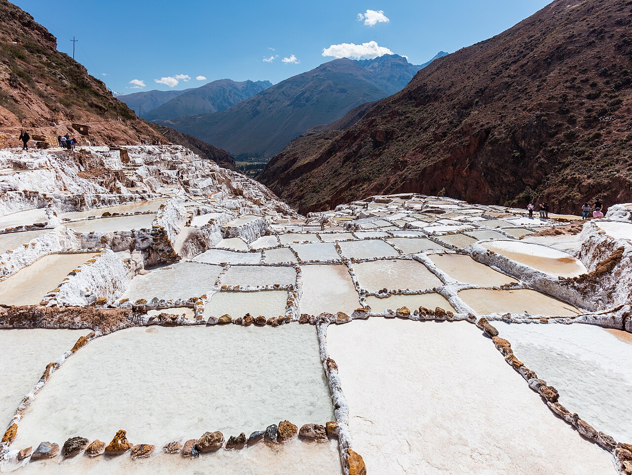 Hillside of white salt pools at Maras