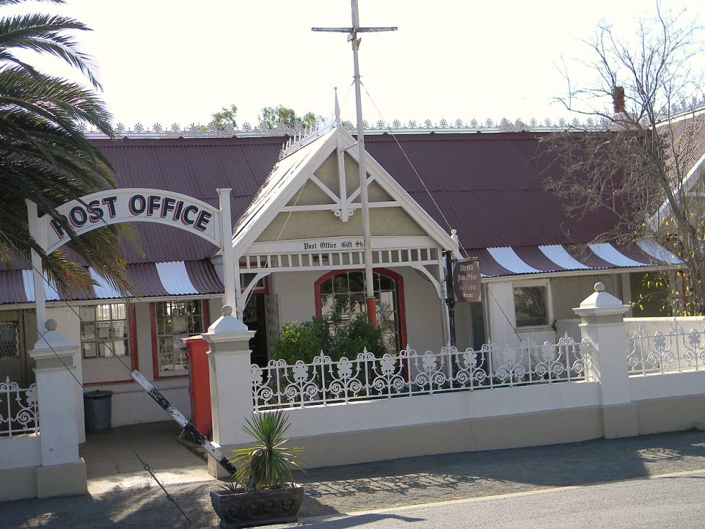 The Victorian post office with a decorative wooden gable