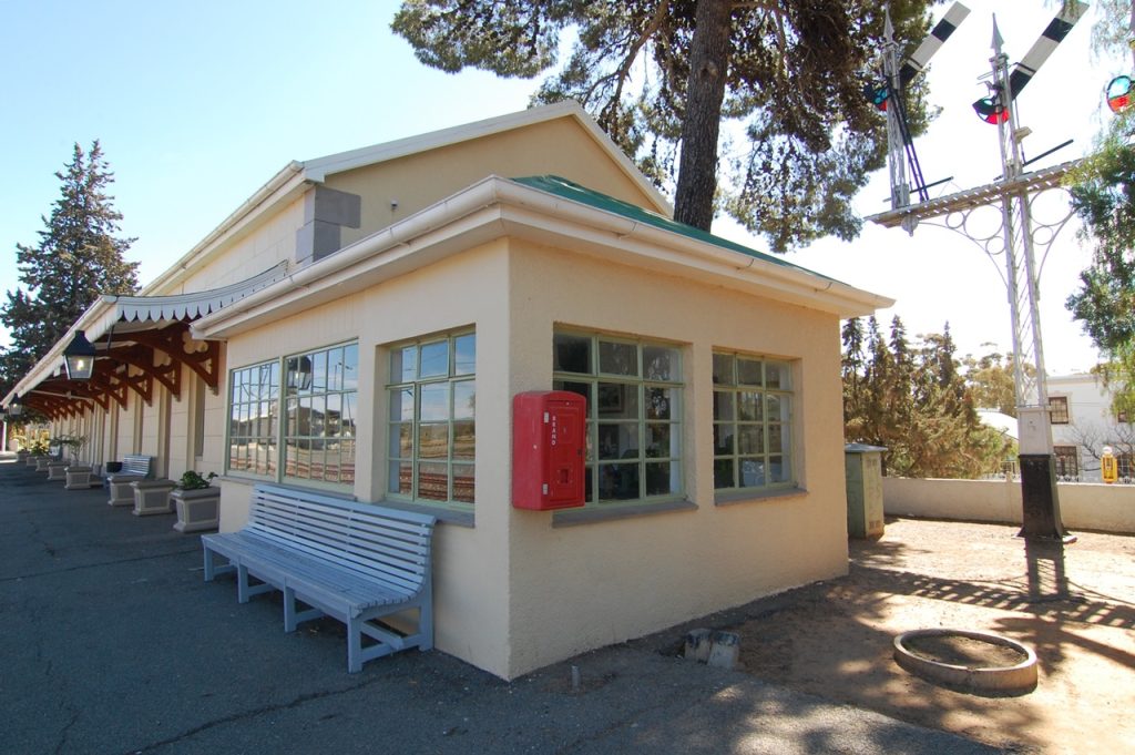 The historic Matjiesfontein railway station building