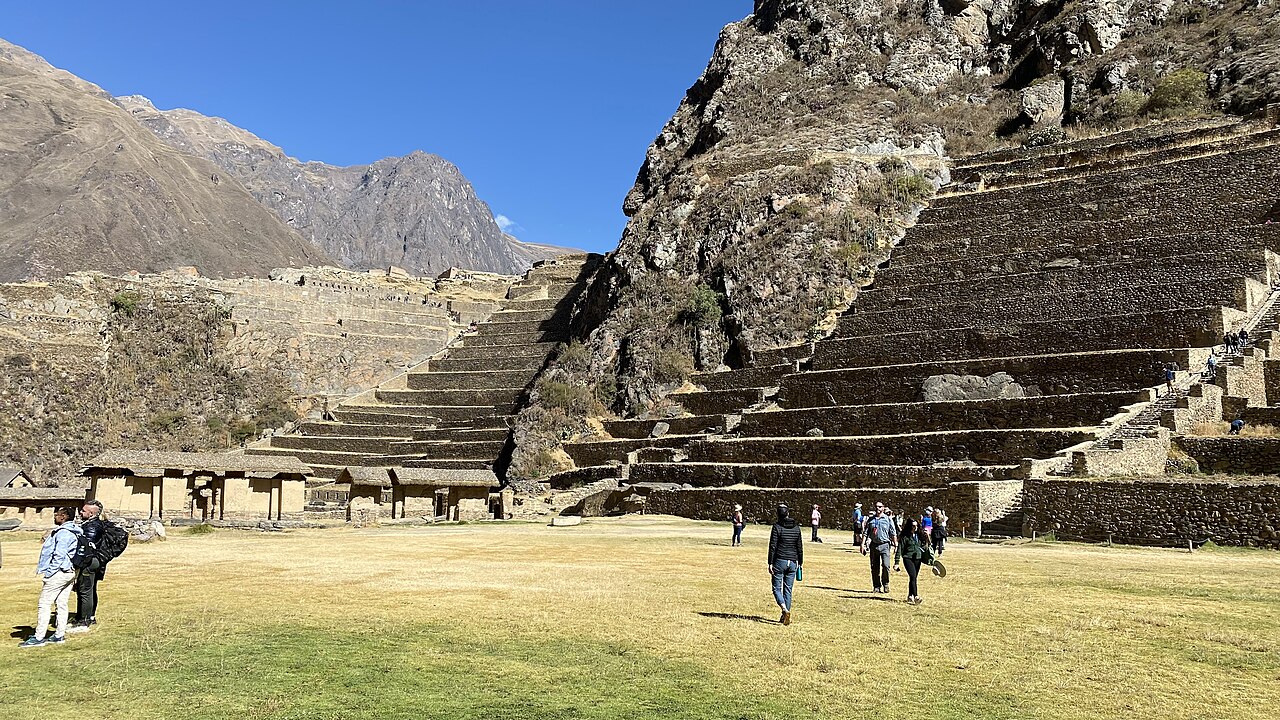 Inca stonework and terraces on the hillside