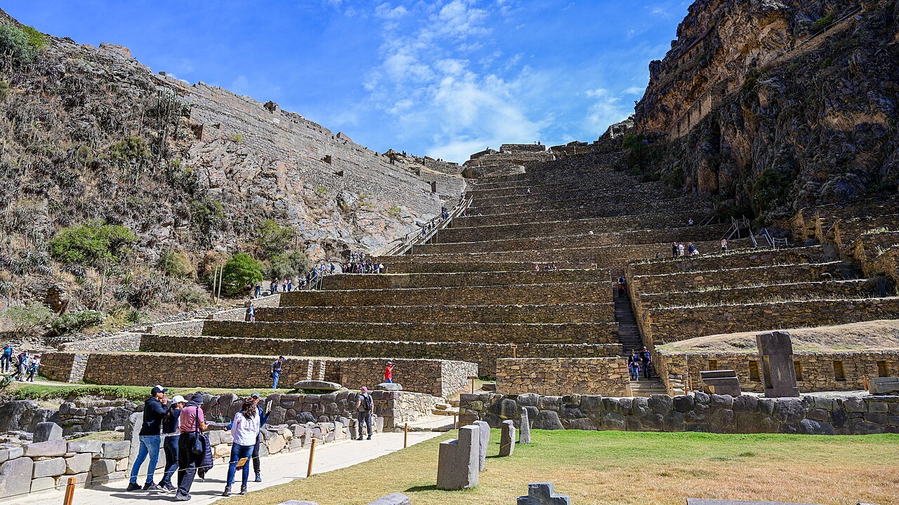 Giant stone terraces of Temple Hill in Ollantaytambo Peru