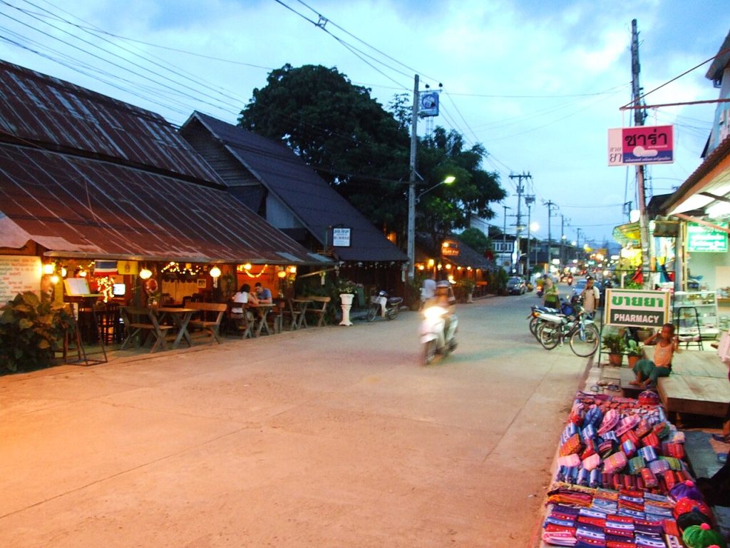 Street with shops and cafes in the town center