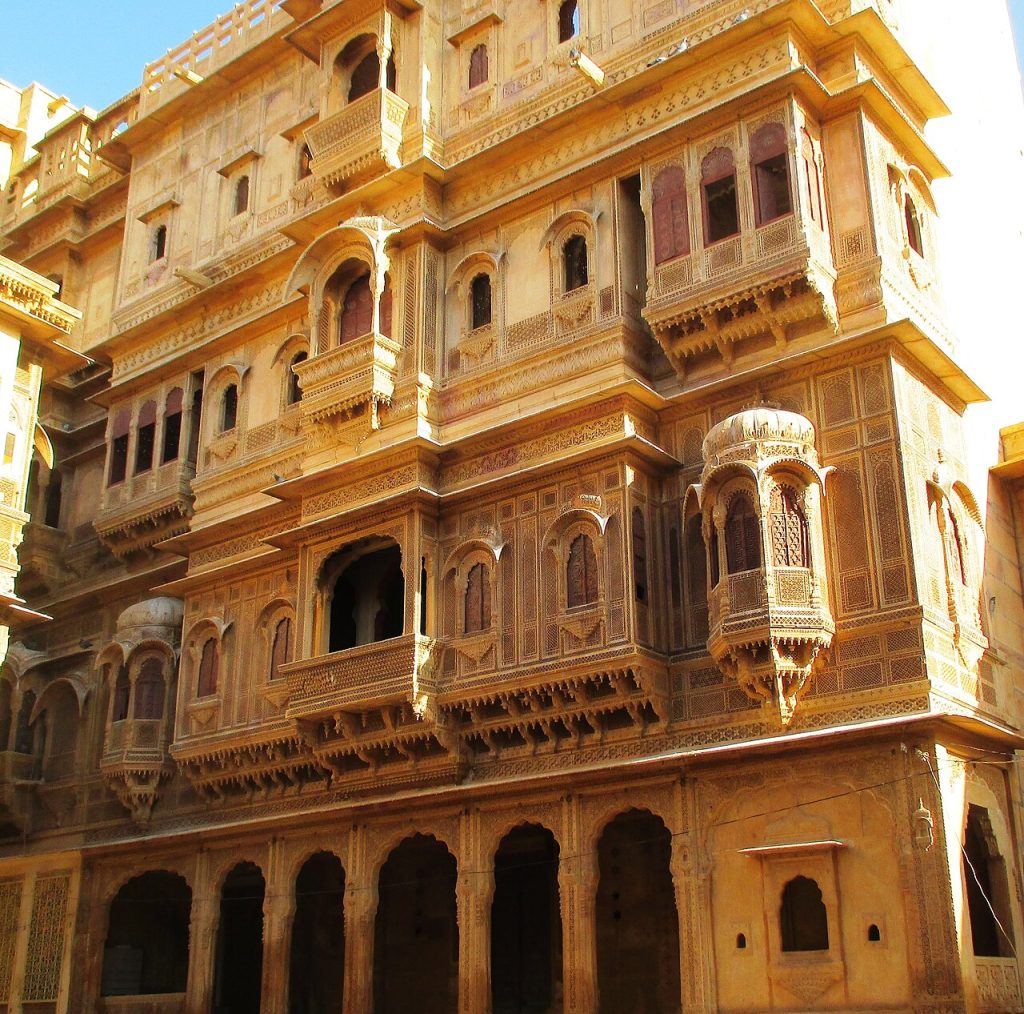 Carved sandstone balconies of Patwon ki Haveli