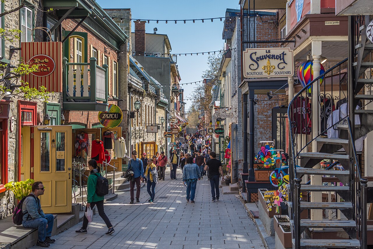 Pedestrian street lined with shops in the Petit Champlain district of Old Quebec City