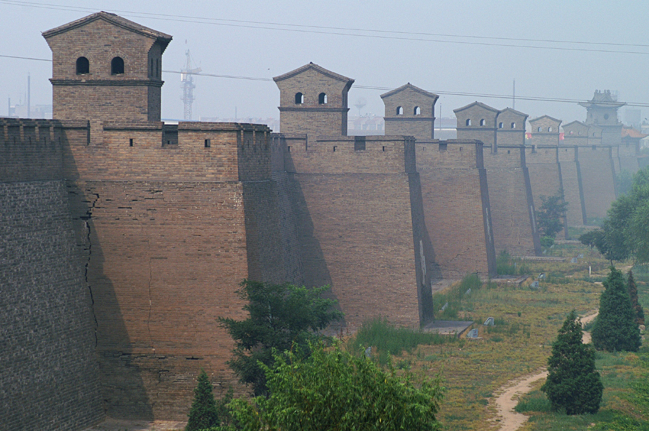 Massive Ming dynasty city wall and watchtowers of Pingyao Ancient City