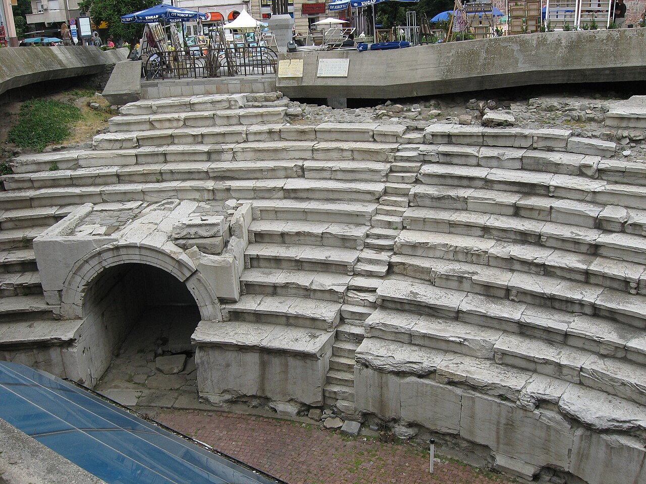 Ruins of the Roman stadium below the main street