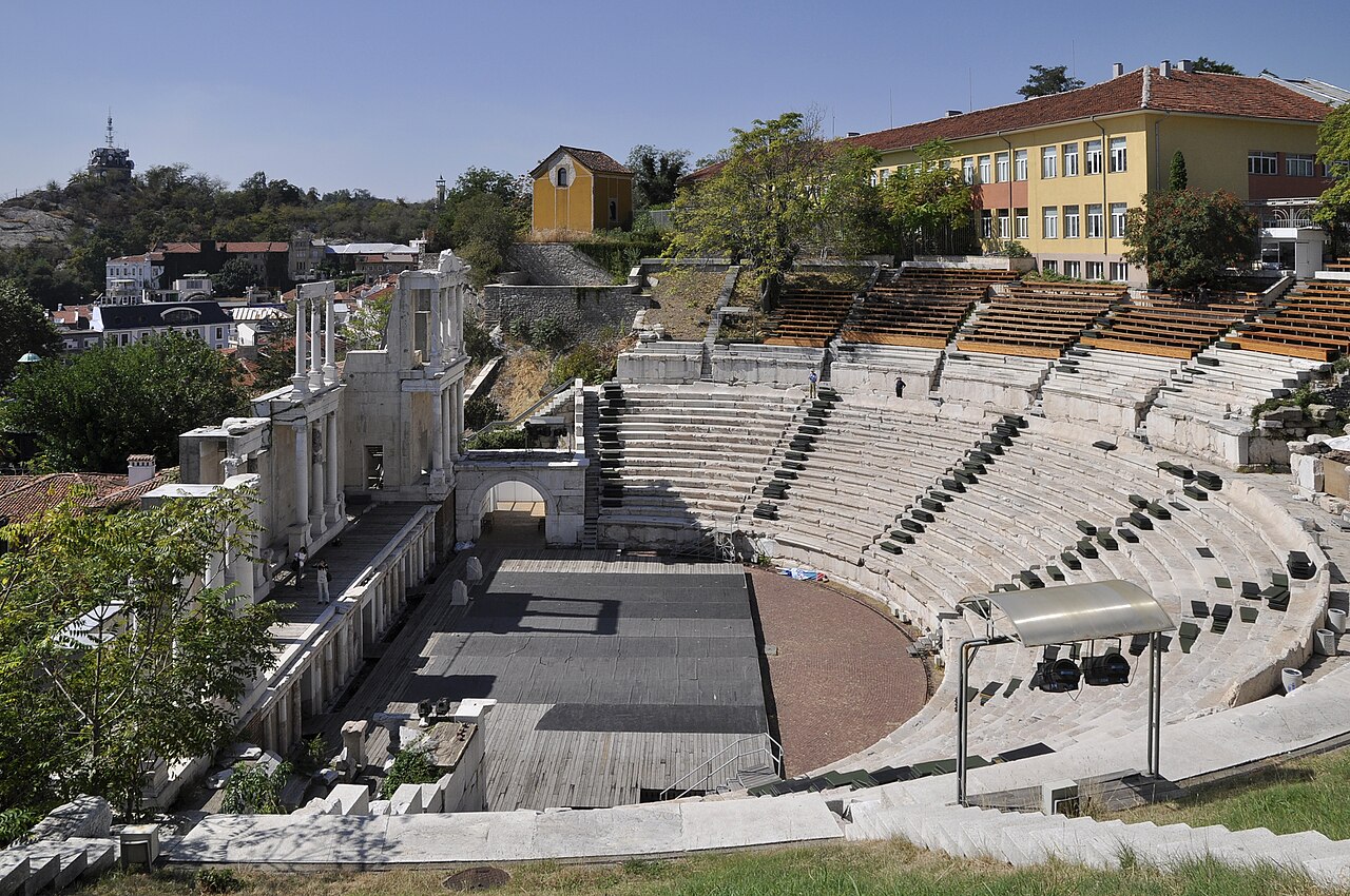 Stone seats of the Roman theatre in Plovdiv Bulgaria