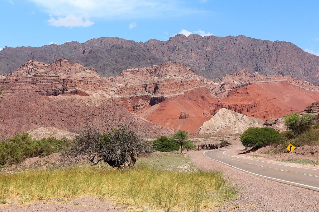 Layered red hills along Route 68 near Cafayate