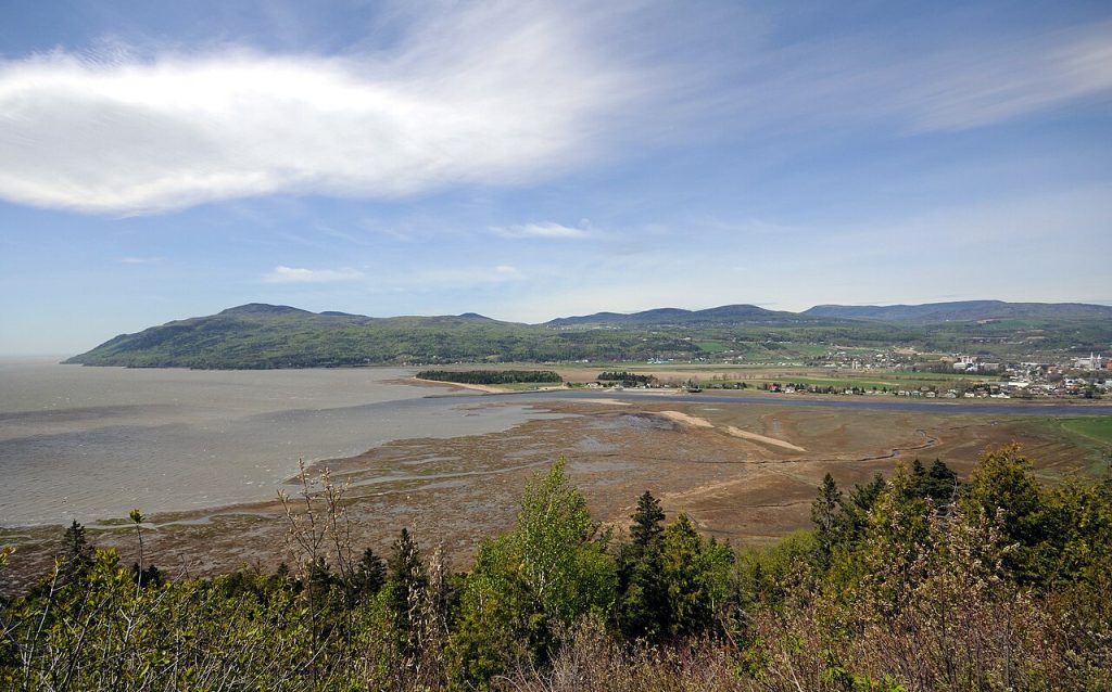 The wide bay of the St Lawrence with Charlevoix hills beyond