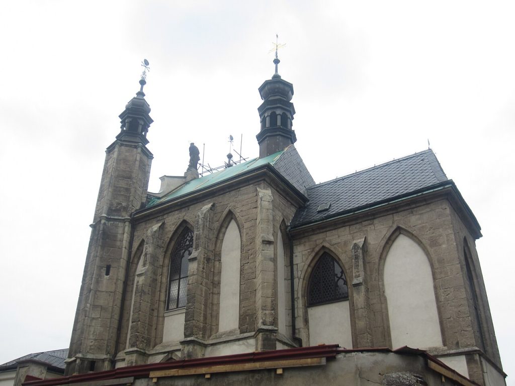 Gothic chapel exterior of the Sedlec Ossuary in a cemetery