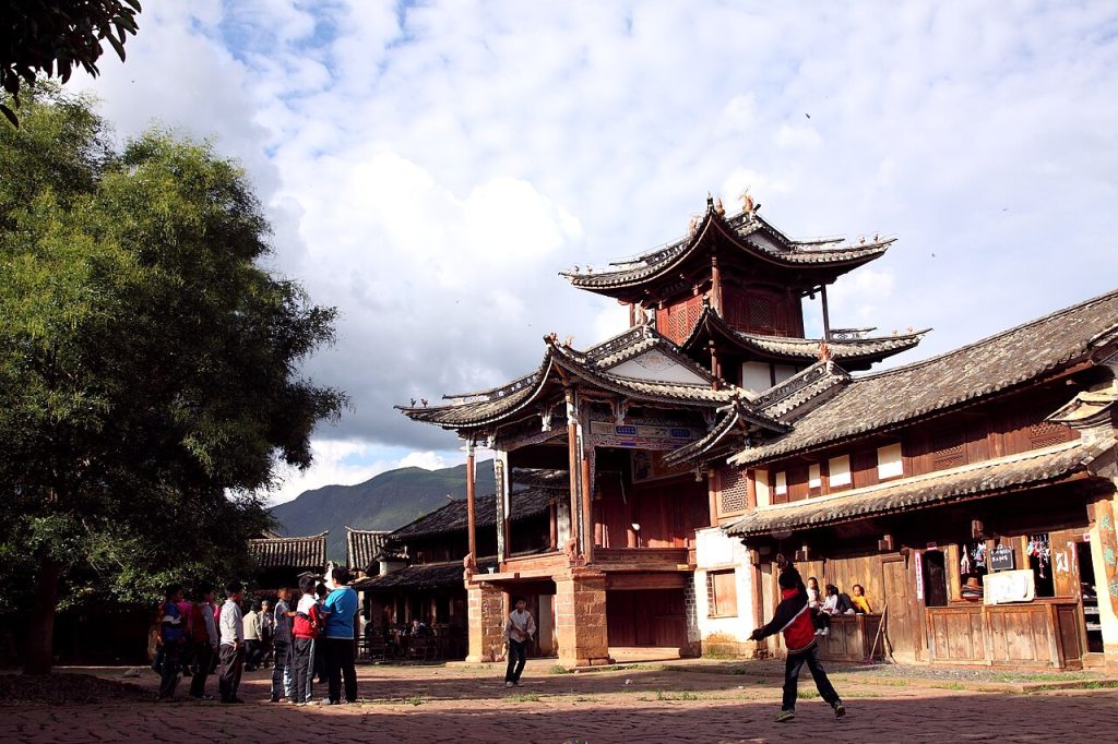 Shaxi China old theater stage pavilion on Sideng market square