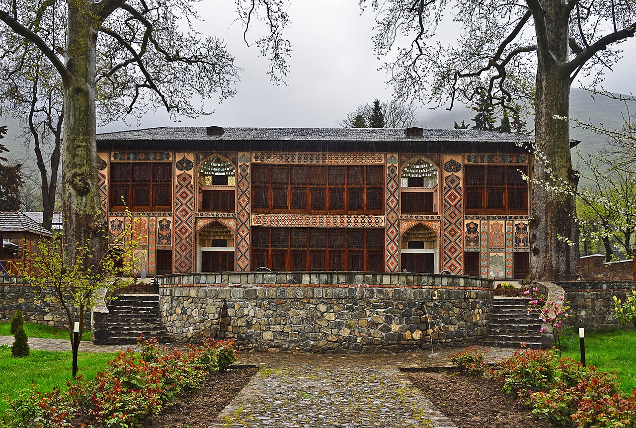 Painted facade of the Palace of Shaki Khans in Sheki Azerbaijan