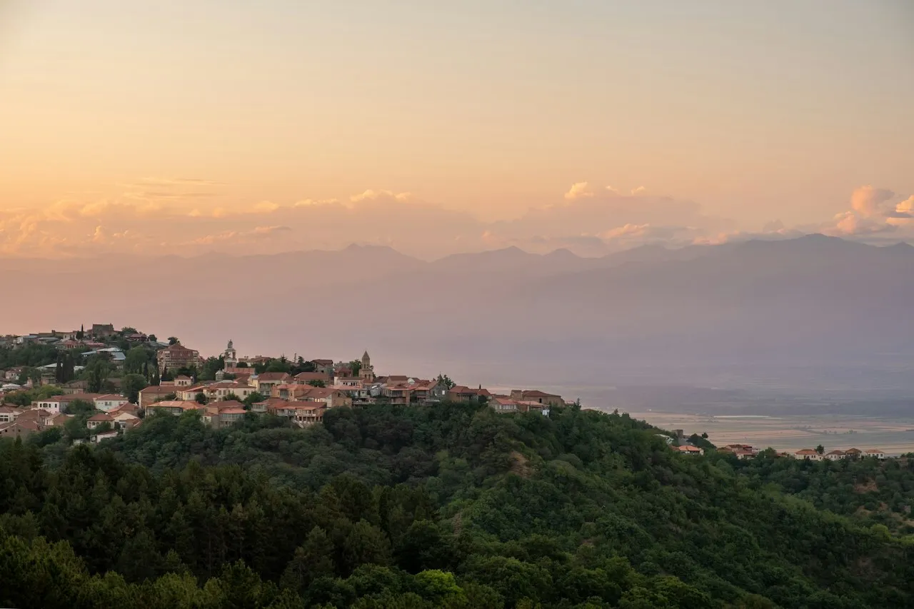 Sighnaghi Georgia rooftops at sunset