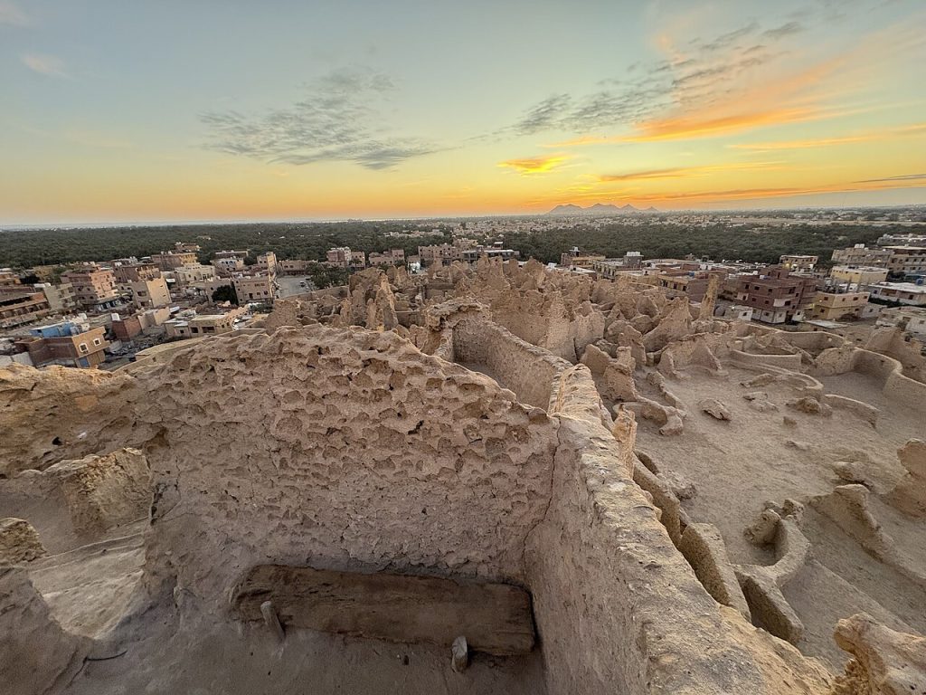 Siwa Oasis Egypt at sunset seen from the ruins of Shali Fortress