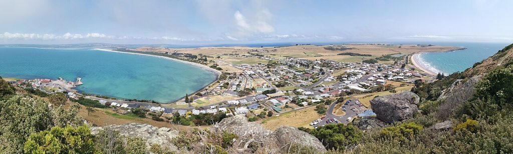 View over the village and bay from the top of The Nut