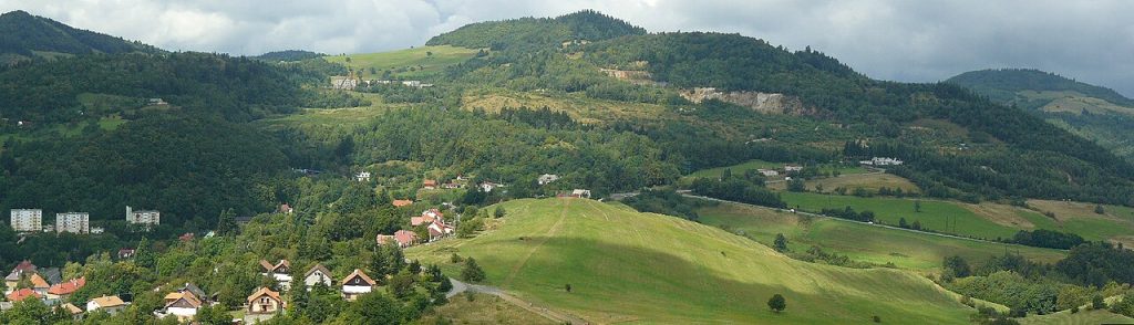 Green hills and town of Banská Štiavnica from the Calvary