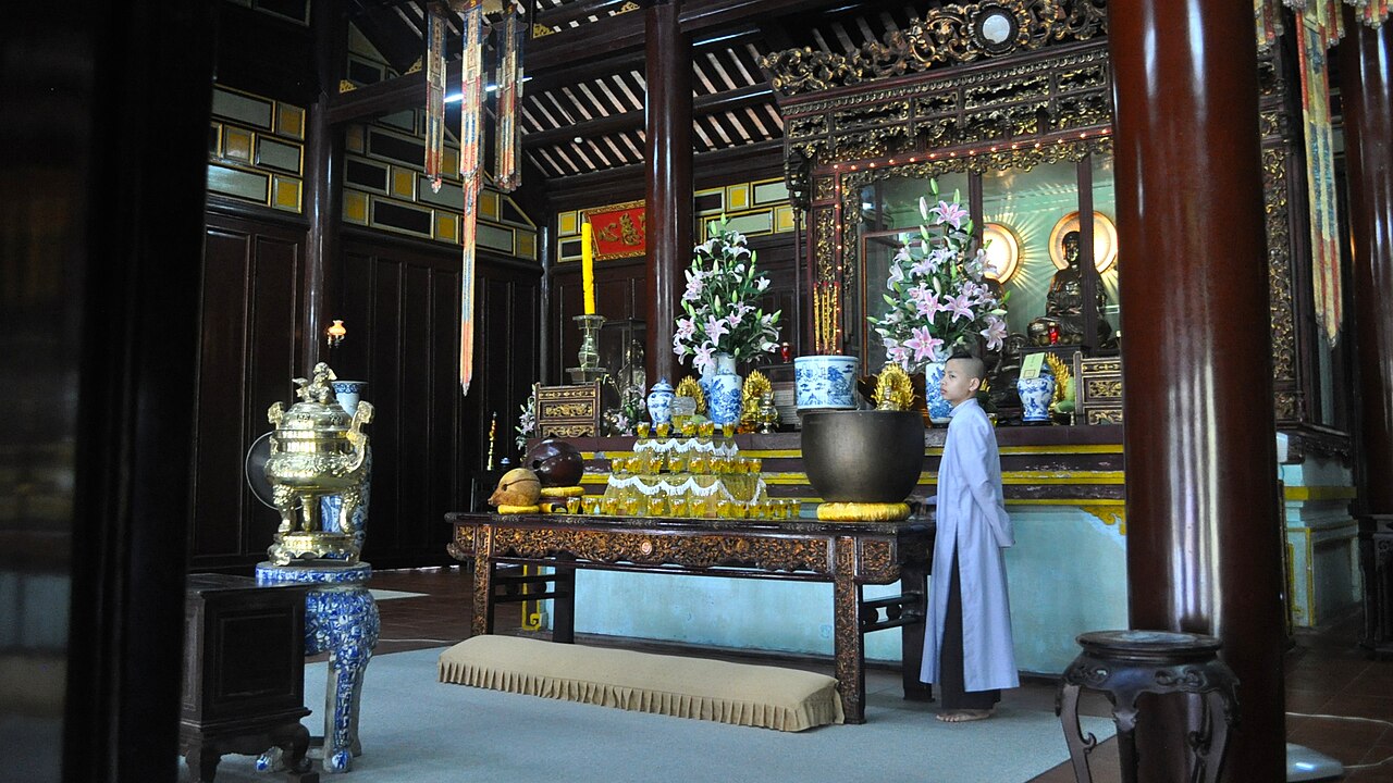Seven-story pagoda tower on a riverside hill