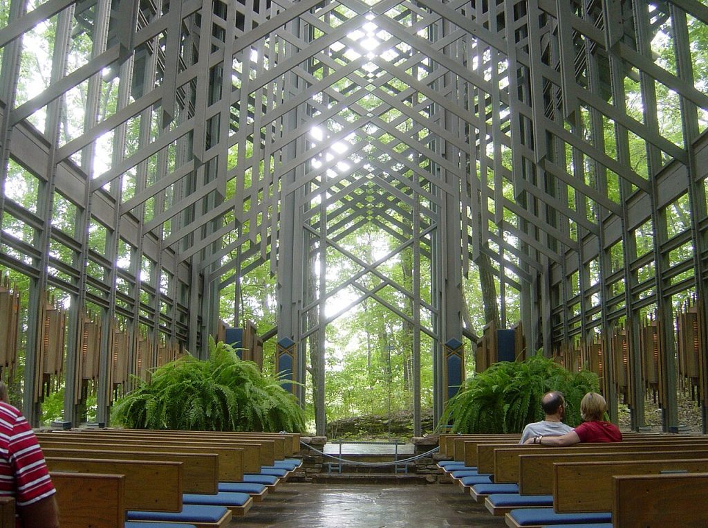 Thorncrown Chapel, a wood and glass chapel in the Ozark forest