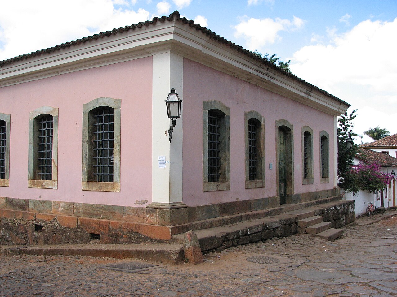 Old colonial jail building with white walls