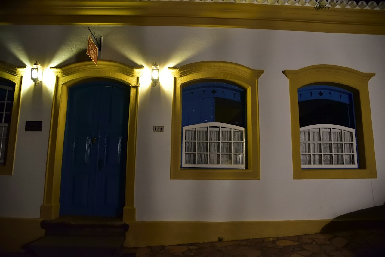 Painted wooden door and window on a colonial house