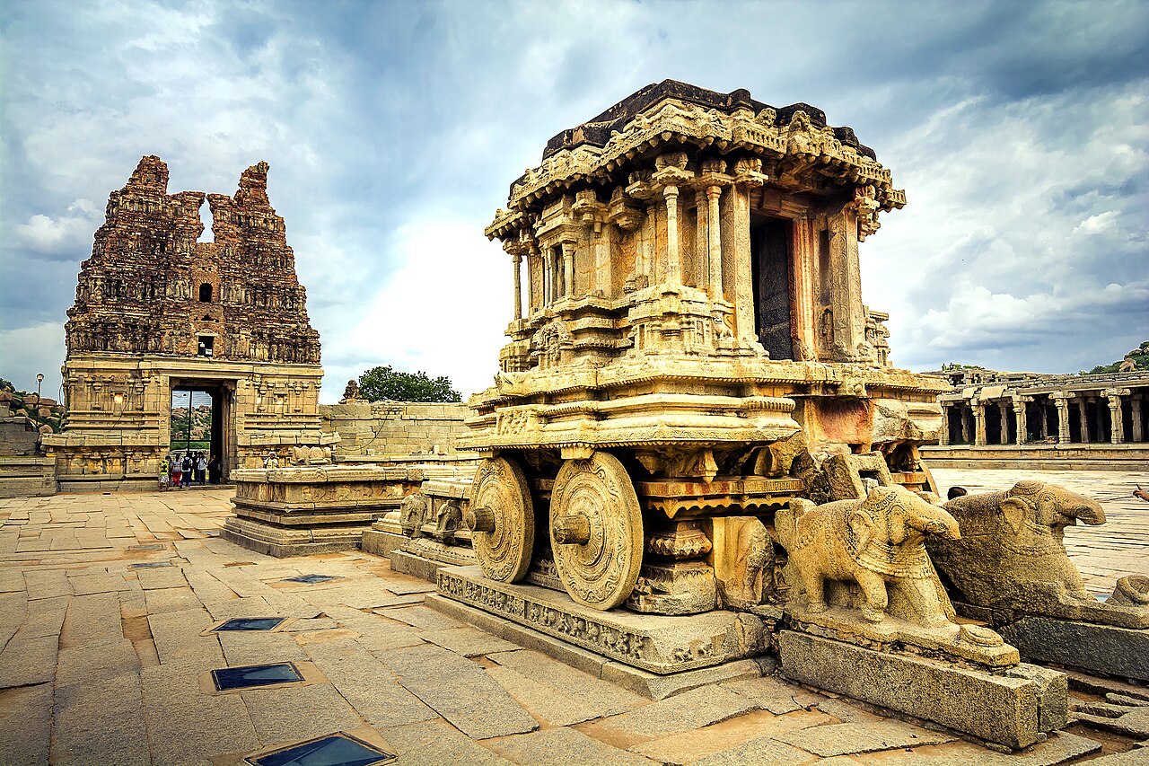 Carved stone chariot at the Vittala Temple in Hampi India